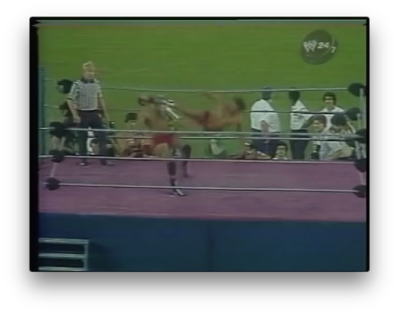 A dropkick by Angel Mavilla to Jose Estrada at WWF Showdown at Shea 1980